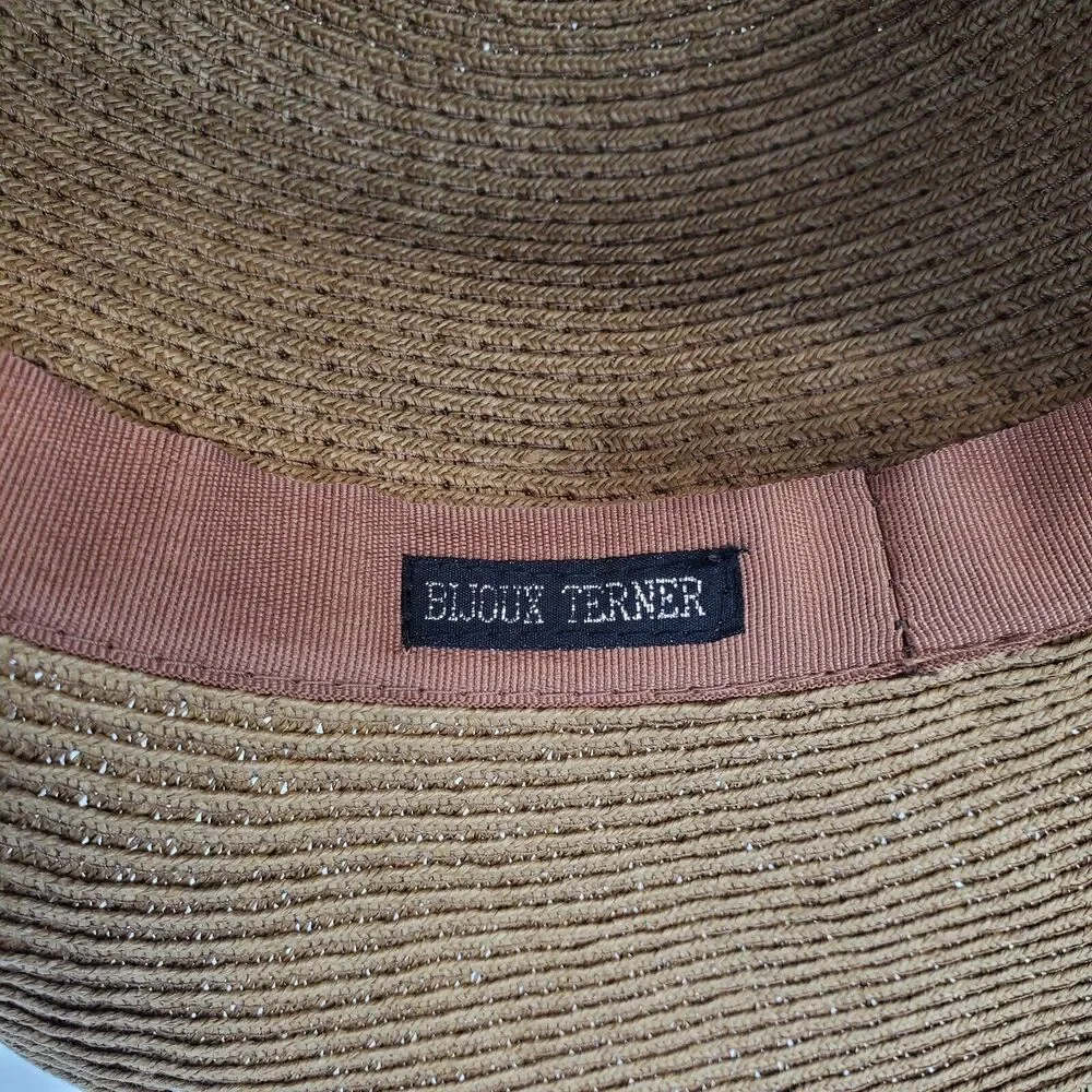 Bijoux‎ Terner Floppy Sun Hat Wide Brim Frayed Edge Tan Beach Vacation Wear